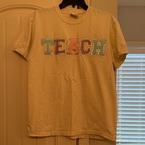 Comfort Colors 'Teach' Graphic T-Shirt - Cream with Multicolor Letters